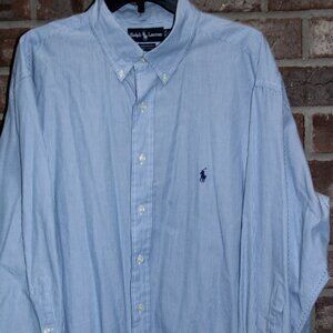 Ralph Lauren Shirt 18 34/35 Blue White Striped Yarmouth Button Down Blue Pony